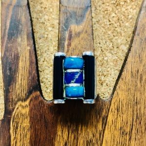 Sterling Silver Native Turquoise Stone Onyx Ring 8